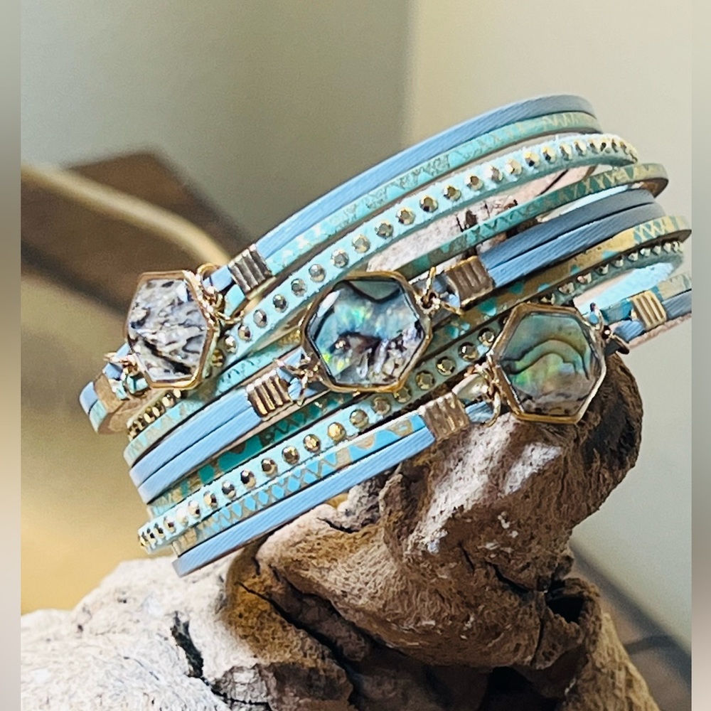 NEW ARRIVAL ~ Multistrand  leather & stone bracelet.